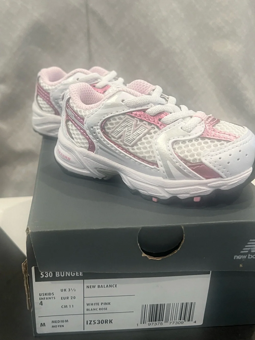 New Balance White and Light Pink Kids' Mesh Sneakers